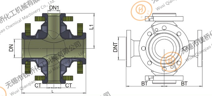 搪玻璃夾套四通圖 搪玻璃夾套四通圖